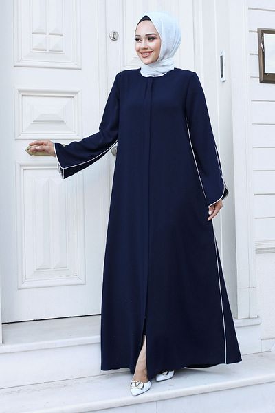 Tesettür Dünyası Navy Blue Hijab Ferace - TSD με λεπτομέρεια σωληνώσεων και φερμουάρ240612