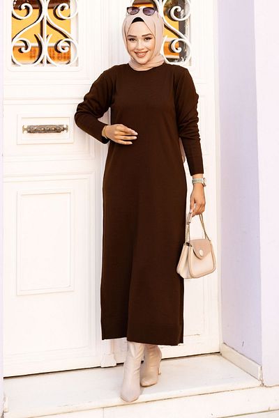 Tesettür Dünyası Φόρεμα TSD 240720 Model Brown Crew Neck Knitwear