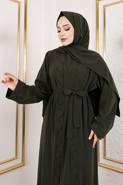Tesettür Dünyası Σετ Abaya με εσωτερικό φόρεμα TSD 250121   Χακί