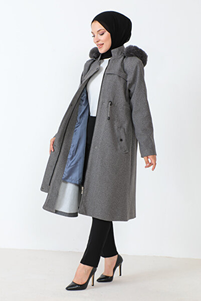 Tesettür Dünyası Kabát se skrytým zipem TSD230805 šedý