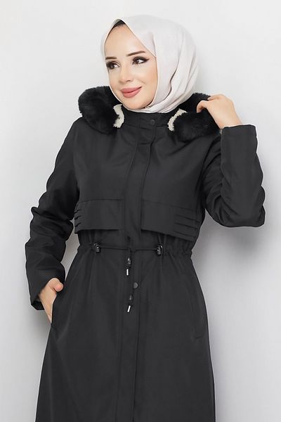 Tesettür Dünyası Patch Detailed Coat TSD231011 Black