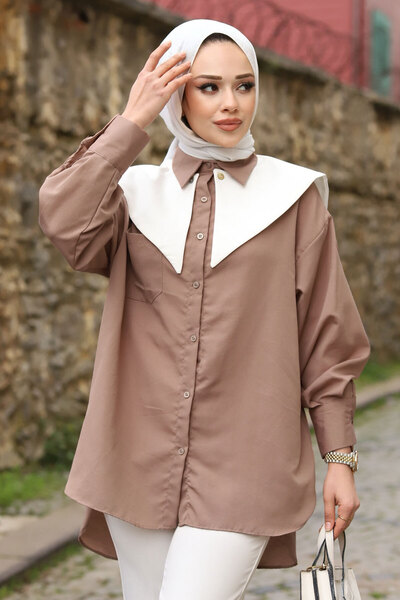 Tesettür Dünyası Feride košile se špičatým límečkem TSD240220 Mink