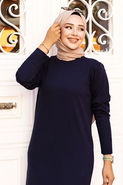 Tesettür Dünyası Φόρεμα Navy Blue Crew Neck Knitwear - TSD 240720