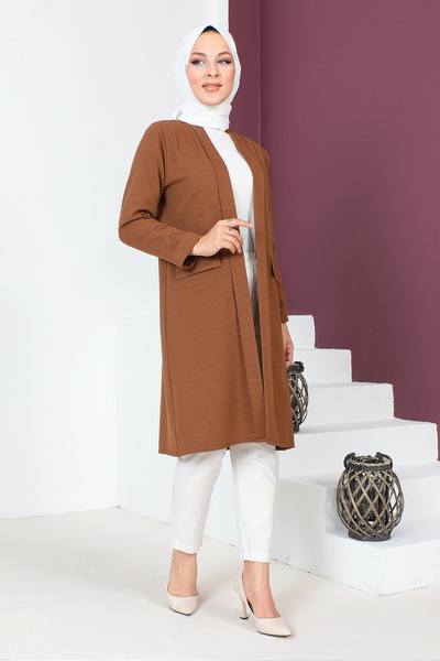 Tesettür Dünyası Ornamental Pocket Jacket Tsd230709 Brown