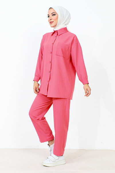 Tesettür Dünyası Pocket Detailed Double Suit TSD231009 Pink