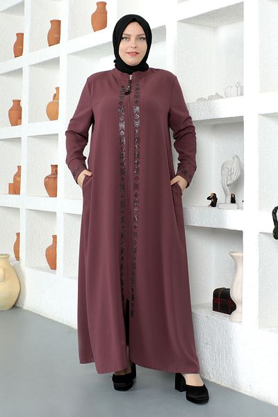 Tesettür Dünyası Dusty Rose Sequin Κεντημένο Hijab Ferace - Tsd 230330