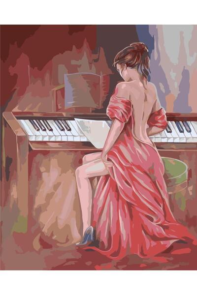Pastelya Sayılarla Boyama Seti Çerçeveli Kasnaklı Piyanist 40x50