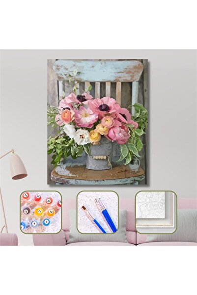 kendinyaphobi Sayılarla Boyama Seti Çerçeveli Kasnaklı Sandalyedeki Çiçekler ...