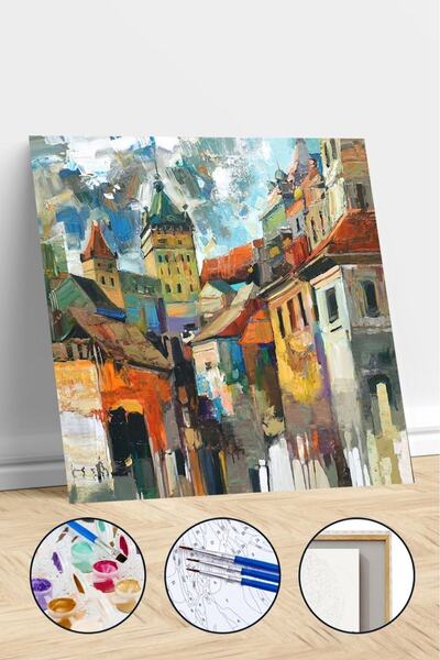 Pastelya Sayılarla Boyama Seti Çerçeveli Kasnaklı Şehir Manzarası 2 60 x 75 cm