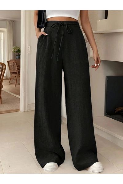 BAYAN Women's High Waist Lace up Wide Leg Long Wrap Pants