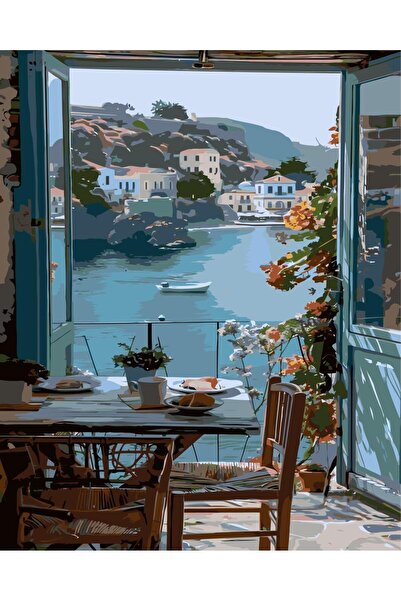 Pastelya Sayılarla Boyama Seti Çerçeveli Kasnaklı Büyüleyici Balkon 40x50