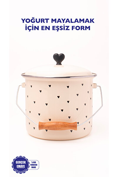 EMAYlab Black Cupid Heart Patterned Enamel Yogurt/Pulses Keeper (20cm-3 Liters-Compatible with All Stoves)