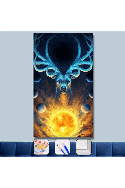 Pastelya Sayılarla Boyama Seti Çerçeveli Kasnaklı Mistik Evren Ve Geyik 40x50