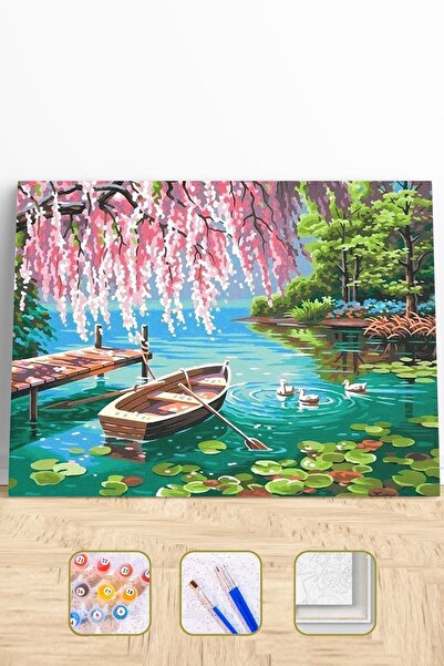 Genel Markalar Pembe Söğüt Ve Göl Sayılarla Boyama Seti Çerçeveli Kasnaklı (DZ 1330)