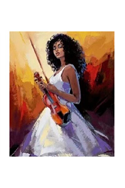 Pastelya Sayılarla Boyama Seti Çerçeveli Kasnaklı Huzurlu Kemancı 60 x 75 cm