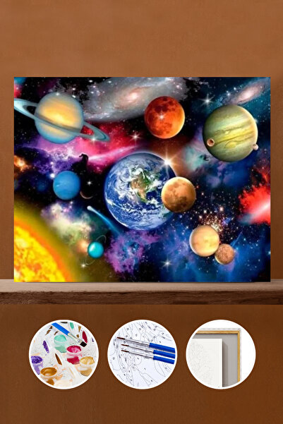 Pastelya Sayılarla Boyama Seti Çerçeveli Kasnaklı Uzay Ve Gezegenler 40 x 50 Cm