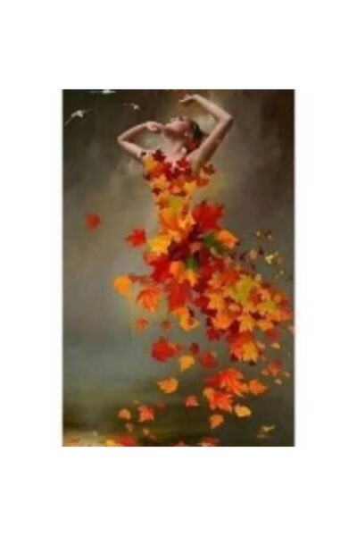 Pastelya Sayılarla Boyama Seti Çerçeveli Kasnaklı Sonbahar Kadın 60 x 75 cm