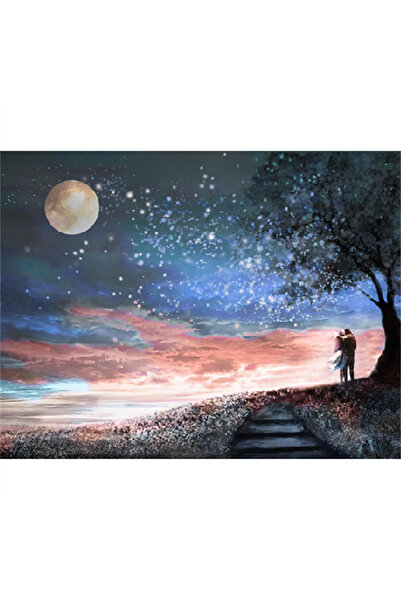 Pastelya Sayılarla Boyama Seti Çerçeveli Kasnaklı Dolunay Da Aşk 40 x 50 cm