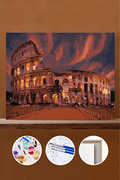 Pastelya Sayılarla Boyama Seti Çerçeveli Kasnaklı Antik Roma Kolezyum 50 X 65 Cm