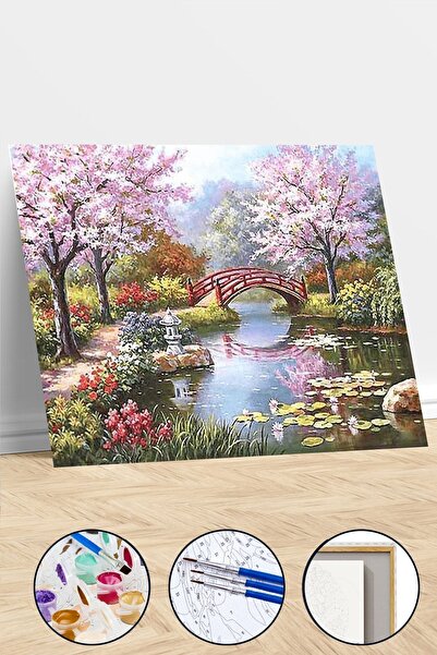 Pastelya Sayılarla Boyama Seti Çerçeveli Kasnaklı Pembe Orman 60x75