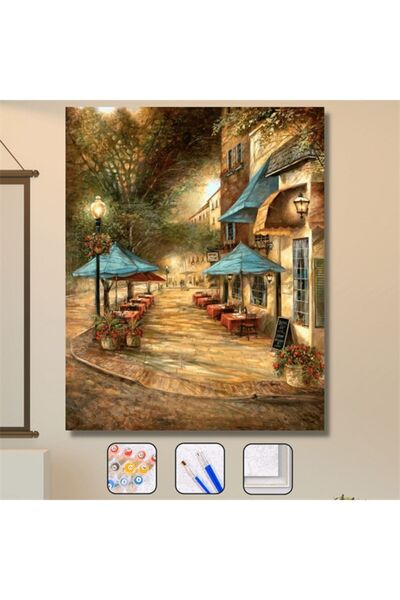 Pastelya Sayılarla Boyama Seti Çerçeveli Kasnaklı Cafe De Turist 50 X 65 Cm
