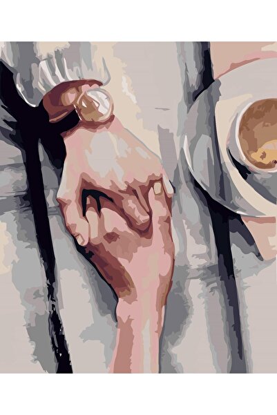 Pastelya Sayılarla Boyama Seti Çerçeveli Kasnaklı Aşkla Ellerin Birleşimi 40x50