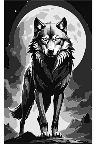 Pastelya Sayılarla Boyama Seti Çerçeveli Kasnaklı Bozkurt 40x50