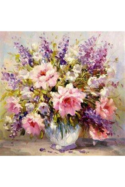 Pastelya Sayılarla Boyama Seti Çerçeveli Kasnaklı Vazodaki Güzellik  50 x 65 cm