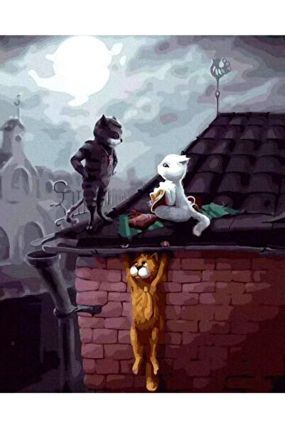 Pastelya Sayılarla Boyama Seti Çerçeveli Kasnaklı Çapkın Kedi 40 x 50 Cm