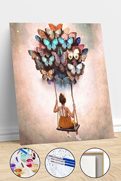Pastelya Sayılarla Boyama Seti Çerçeveli Kasnaklı Kelebek Salıncağı 40 X 50 C...