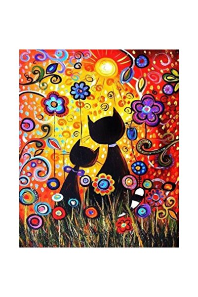 Pastelya Kedilerin Rüyası Sayılarla Boyama Seti Çerçeveli Kasnaklı 40 x 50 cm