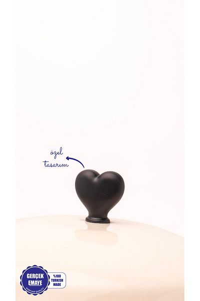 EMAYlab Black Cupid Heart Patterned Enamel Yogurt/Pulses Keeper (20cm-3 Liters-Compatible with All Stoves)