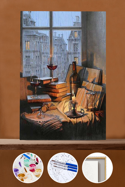 Pastelya Sayılarla Boyama Seti Çerçeveli Kasnaklı Şairin Manzarası 60 x 75 cm