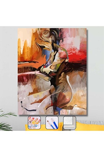 Pastelya Sayılarla Boyama Seti Çerçeveli Kasnaklı Renkli Kadın 9 50 X 65 Cm