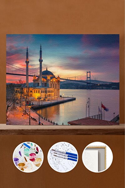 Pastelya Sayılarla Boyama Seti Çerçeveli Kasnaklı Ortaköyde Akşam Üstü 60 X 7...