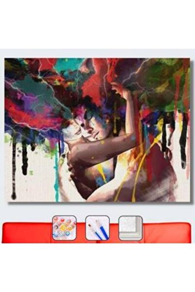 Pastelya Sayılarla Boyama Seti Çerçeveli Kasnaklı Aşk-I Derun  50 x 65 cm