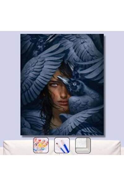 Pastelya Sayılarla Boyama Seti Çerçeveli Kasnaklı Fırtına Ve Karga 40 x 50 Cm