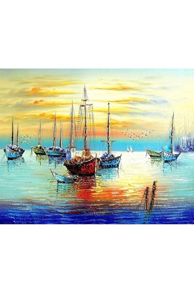 Pastelya Sayılarla Boyama Seti Çerçeveli Kasnaklı Yelkenliler Molada 40 x 50 Cm