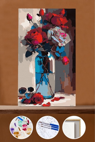 kendinyaphobi Sayılarla Boyama Seti Çerçeveli Kasnaklı Hüzün Gülleri 60 x 75 cm