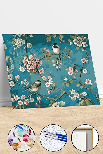 trend hobby Kuşlar Ve Badem Ağacı Sayılarla Boyama Hobi Seti 50x65 Cm-tuval Ş...