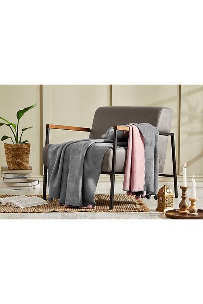 Özdilek Colorist Double Sided Cotton Blanket with Pompom 180X220 cm