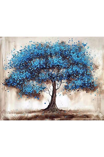 Pastelya Sayılarla Boyama Seti Çerçeveli Kasnaklı Mavi Ağaç 60 x 75 cm