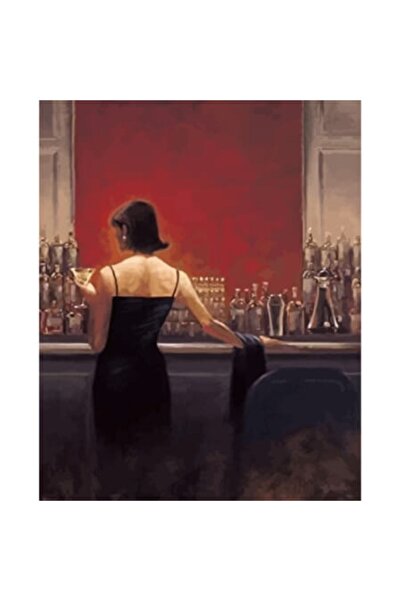 Pastelya Sayılarla Boyama Seti Çerçeveli Kasnaklı Bardaki Kadın 40 x 50 Cm