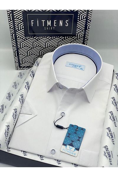 Fitmens Classic Short Sleeve Filafile Gingham Swift Men's Shirt with Gift Box Fs- 001220   - White