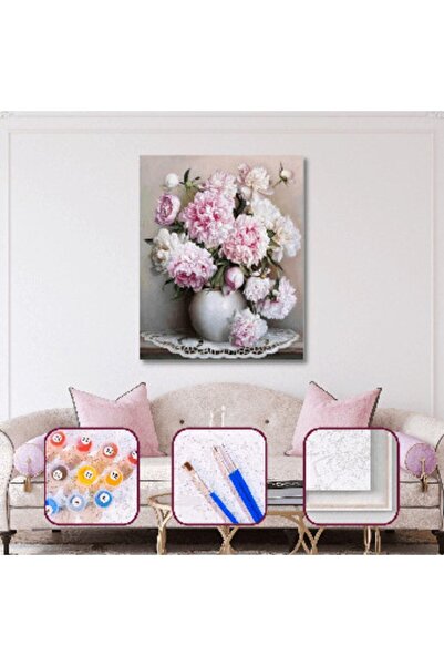 Pastelya Sayılarla Boyama Seti Çerçeveli Kasnaklı Şakayık 60 x 75 cm