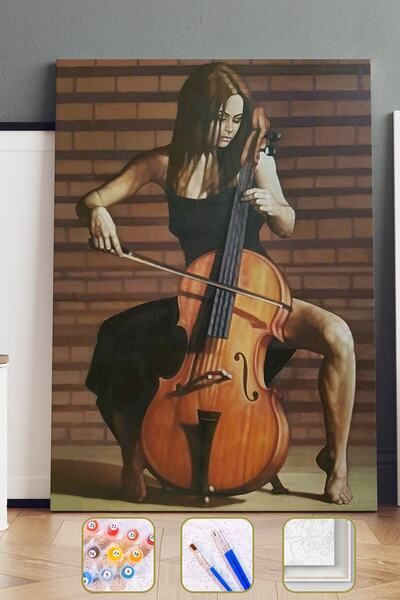 Pastelya Sayılarla Boyama Seti Çerçeveli Kasnaklı Kadın Müzik Sevgis 40 x 50 Cm