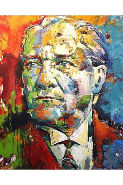 Pastelya Sayılarla Boyama Seti Çerçeveli Kasnaklı Renkli Atatürk 4 60 x 75 cm