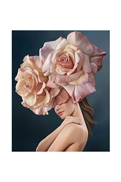 Pastelya Sayılarla Boyama Seti Çerçeveli Kasnaklı Çiçek Kadın 1 40 x 50 Cm