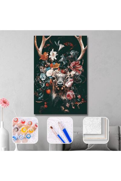 Genel Markalar Sayılarla Boyama Seti Çerçeveli Kasnaklı Geyik Ve Çiçekler  40...