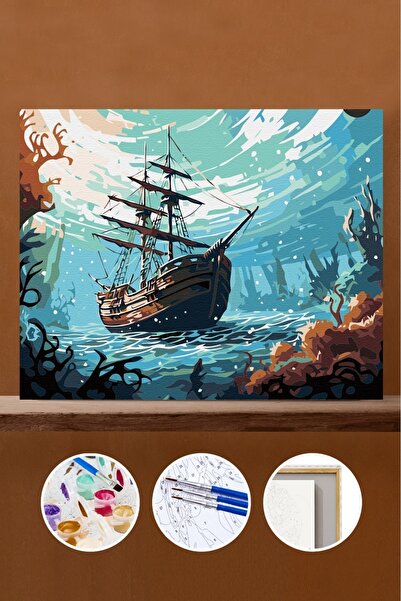 Pastelya Sayılarla Boyama Seti Çerçeveli Kasnaklı Batık Sırlar 40x50 cm